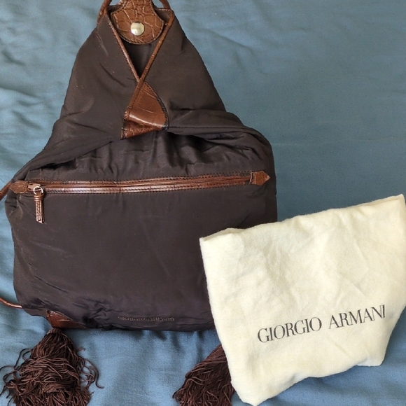 Giorgio Armani Handbags - Giorgio Armani Brown Backpack with Structured Design